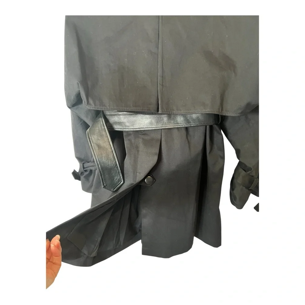 The Kooples LEMAL Trench Coat Black Leather Belt Cotton Size 34 US 2 $618 NWT - Picture 6 of 14